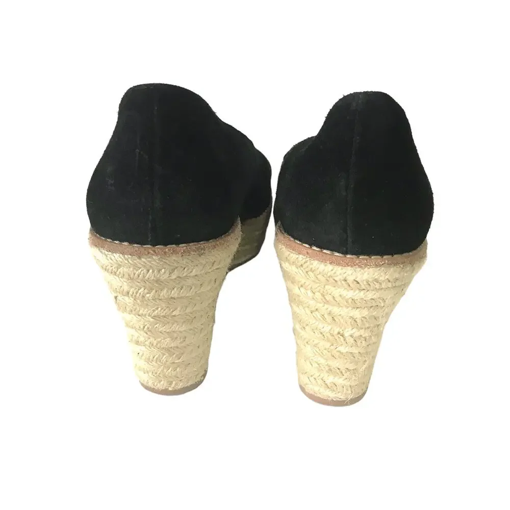 KORS Michael Kors Black Suede Wedge Open Toe Bleeker Sandal Espadrilles 11